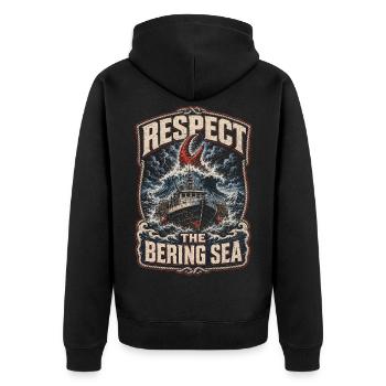 Alaska Königskrabben Respect The Bering Sea - Unisex Premium Bio Zip Hoodie - Schwarz - Hinten - Nico (187cm)