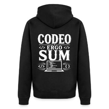 I Program, Therefore I Am | Latin Saying - Unisex Premium Organic Zip Hoodie - black - Back - Nico (187cm)