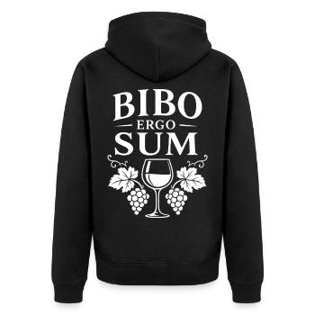 Ich trinke also bin ich | Wein Spruch - Unisex Premium Bio Zip Hoodie - Schwarz - Hinten - Nico (187cm)