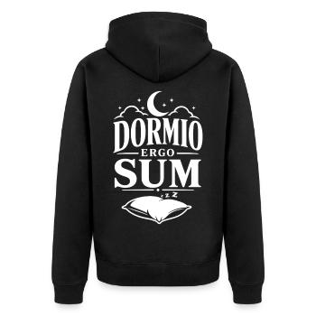 Ich schlafe also bin ich | Latein Spruch - Unisex Premium Bio Zip Hoodie - Schwarz - Hinten - Nico (187cm)