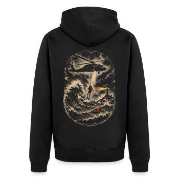 Küstenwache Rettungsschwimmer - Unisex Premium Bio Zip Hoodie - Schwarz - Hinten - Nico (187cm)