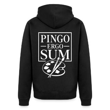 Ich male also bin ich | Latein Spruch - Unisex Premium Bio Zip Hoodie - Schwarz - Hinten - Nico (187cm)