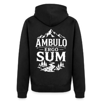 Ich wandere also bin ich | Latein Spruch - Unisex Premium Bio Zip Hoodie - Schwarz - Hinten - Nico (187cm)