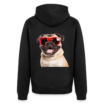 Cooler Mops mit roter Sonnenbrille - Unisex Premium Bio Zip Hoodie - Schwarz - Hinten - Nico (187cm)