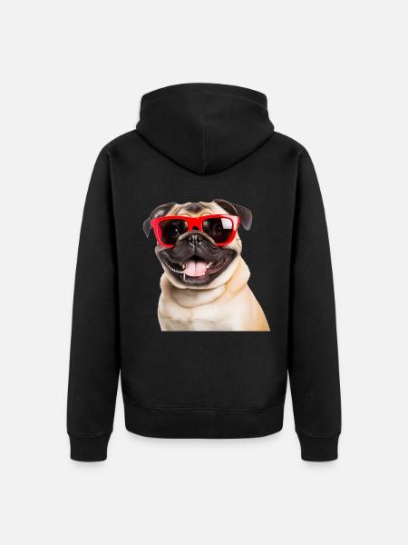 Cooler Mops mit roter Sonnenbrille - Unisex Premium Bio Zip Hoodie - Schwarz