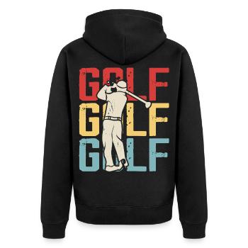Retro Golf – Abschlag mit Leidenschaft - Unisex Premium Bio Zip Hoodie - Schwarz - Hinten - Nico (187cm)