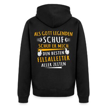 Filialleiter - Unisex Premium Bio Zip Hoodie - Schwarz - Hinten - Nico (187cm)
