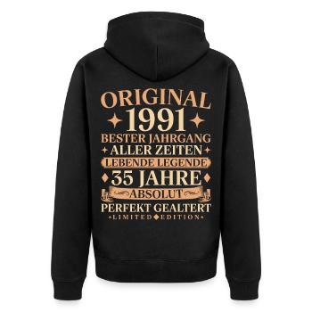 Baujahr 1991 geboren 35. Geburtstag Vintage - Unisex Premium Bio Zip Hoodie - Schwarz - Hinten - Nico (187cm)