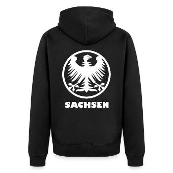 Sachsen Adler Emblem - Unisex Premium Bio Zip Hoodie - Schwarz - Hinten - Nico (187cm)