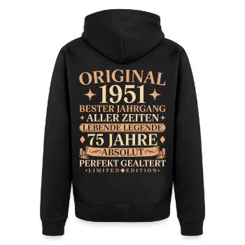 Baujahr 1951 geboren 75. Geburtstag Vintage - Unisex Premium Bio Zip Hoodie - Schwarz - Hinten - Nico (187cm)