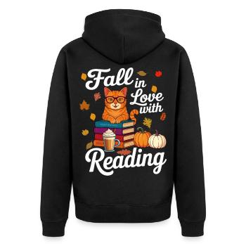 Chat qui lit des livres Automne Citrouille - Amoureux des livres - Veste à capuche bio Premium Unisexe - noir - Dos - Nico (187cm)
