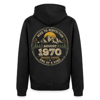 Vintage Geburtstagsgeschenk der 1970er Jahre im August 1970 - Unisex Premium Bio Zip Hoodie - Schwarz - Hinten - Nico (187cm)