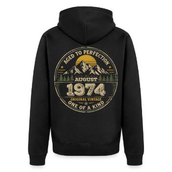 Cadeau Anniversaire 1974 Août Vintage 1974  - Veste à capuche bio Premium Unisexe - noir - Dos - Nico (187cm)