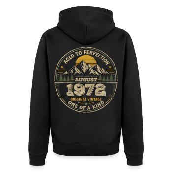 1972 August Geburtstagsgeschenk Vintage 1972 - Unisex Premium Bio Zip Hoodie - Schwarz - Hinten - Nico (187cm)