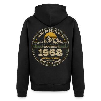 1968 August Geburtstagsgeschenk Jahrgang 1968 - Unisex Premium Bio Zip Hoodie - Schwarz - Hinten - Nico (187cm)