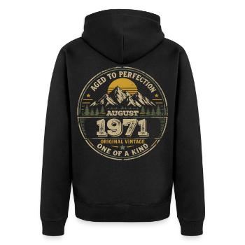 Vintage 1971 August 1971 Geburtstagsgeschenk - Unisex Premium Bio Zip Hoodie - Schwarz - Hinten - Nico (187cm)