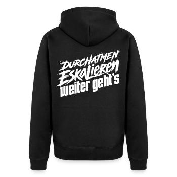 Nerven Behalten - Unisex Premium Bio Zip Hoodie - Schwarz - Hinten - Nico (187cm)