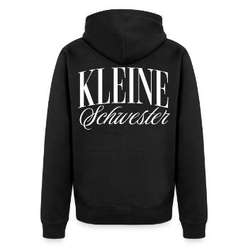 Kleine Schwester - Unisex Premium Bio Zip Hoodie - Schwarz - Hinten - Nico (187cm)