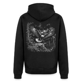 Fliegender Weißkopfseeadler mit Berglandschaft - Unisex Premium Bio Zip Hoodie - Schwarz - Hinten - Nico (187cm)