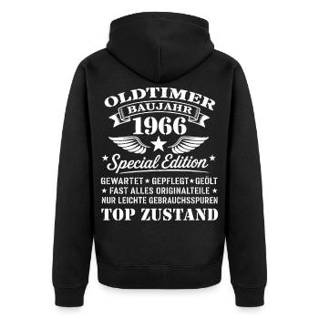Geschenk zum 60. Geburtstag Oldtimer Baujahr 1966 - Unisex Premium Bio Zip Hoodie - Schwarz - Hinten - Nico (187cm)