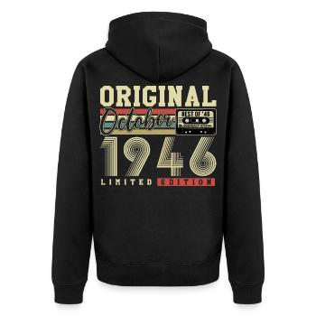 Original octobre 1946 – 80e anniversaire Rétro - Veste à capuche bio Premium Unisexe - noir - Dos - Nico (187cm)