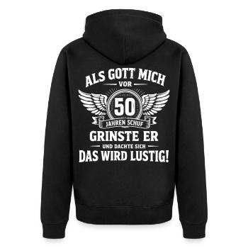 Lustiges Geschenk zum 50. Geburtstag - Unisex Premium Bio Zip Hoodie - Schwarz - Hinten - Nico (187cm)