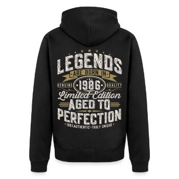 Cadeau rétro vintage d’anniversaire 1986 - Veste à capuche bio Premium Unisexe - noir - Dos - Nico (187cm)