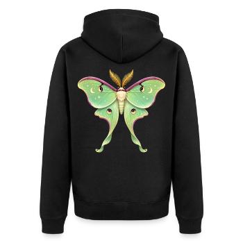 Luna Motte Himmlische Illustration Actias luna - Unisex Premium Bio Zip Hoodie - Schwarz - Hinten - Nico (187cm)