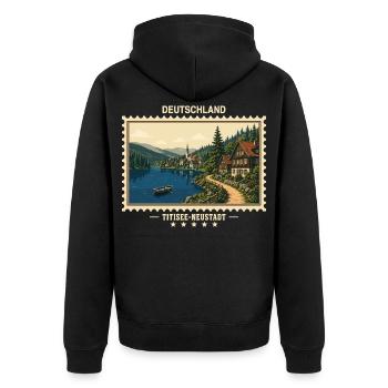 Deutschland Titisee-Neustadt Vintage Reisemarke - Unisex Premium Bio Zip Hoodie - Schwarz - Hinten - Nico (187cm)