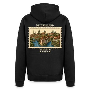 Deutschland Bamberg Vintage Reisemarke - Unisex Premium Bio Zip Hoodie - Schwarz - Hinten - Nico (187cm)