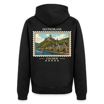 Deutschland Cochem Vintage Reisemarke - Unisex Premium Bio Zip Hoodie - Schwarz - Hinten - Nico (187cm)