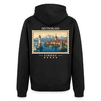 Deutschland Lindau Vintage Reisemarke - Unisex Premium Bio Zip Hoodie - Schwarz - Hinten - Nico (187cm)