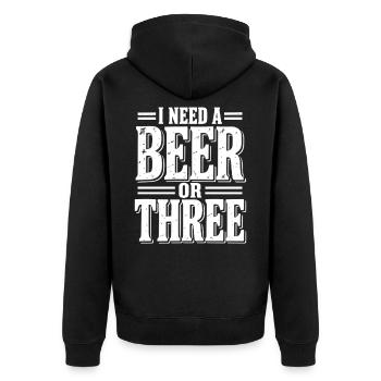 I Need a Beer or Three - Unisex Premium Bio Zip Hoodie - Schwarz - Hinten - Nico (187cm)