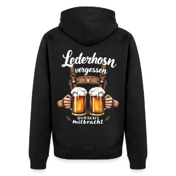Lederhosn vergessen – Durscht mitbracht - Unisex Premium Bio Zip Hoodie - Schwarz - Hinten - Nico (187cm)