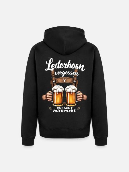 Lederhosn vergessen – Durscht mitbracht - Unisex Premium Bio Zip Hoodie - Schwarz