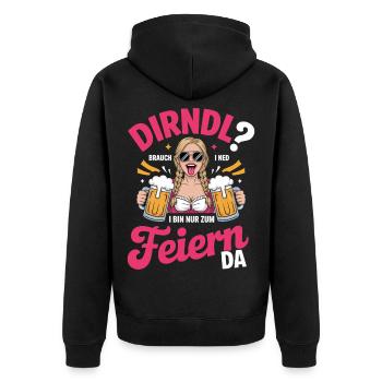 Dirndl? Brauch i ned – nur zum Feiern da - Unisex Premium Bio Zip Hoodie - Schwarz - Hinten - Nico (187cm)