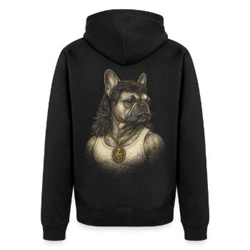 Mullet Französischer Bulldogge 80er Witz Hund-Meme - Unisex Premium Bio Zip Hoodie - Schwarz - Hinten - Nico (187cm)