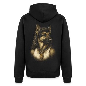Vokuhila Deutscher Schäferhund aus den 80ern – lustiges Hunde-Meme - Unisex Premium Bio Zip Hoodie - Schwarz - Hinten - Nico (187cm)
