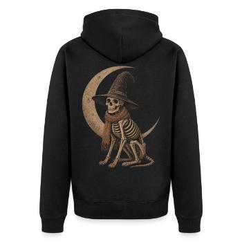 Skelett Hund Hexe Mond Hoodie Halloween Deko  - Unisex Premium Bio Zip Hoodie - Schwarz - Hinten - Nico (187cm)