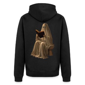Ghost Reads Book Sweat à capuche toilettes Halloween rétro - Veste à capuche bio Premium Unisexe - noir - Dos - Nico (187cm)
