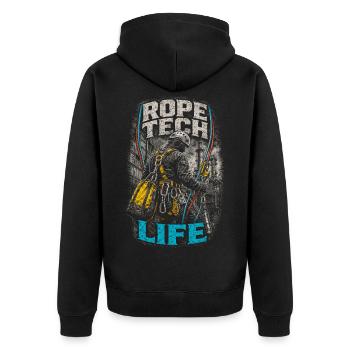 Industriekletterer Höhenarbeiter Rope Tech Life - Unisex Premium Bio Zip Hoodie - Schwarz - Hinten - Nico (187cm)
