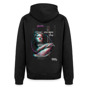 Flucht aus der Simulation Techno Psytrance Rave - Unisex Premium Bio Zip Hoodie - Schwarz - Hinten - Nico (187cm)