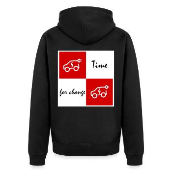 Zeit für Wandel Elektroauto - Unisex Premium Bio Zip Hoodie - Schwarz - Hinten - Nico (187cm)