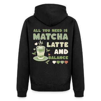 Motif d’équilibre du Matcha Latte - Veste à capuche bio Premium Unisexe - noir - Dos - Nico (187cm)