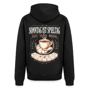 Sonntag ist Spieltag Kaffee Mahjong - Unisex Premium Bio Zip Hoodie - Schwarz - Hinten - Nico (187cm)