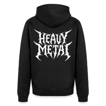 Heavy Metal Schriftzug  - Unisex Premium Bio Zip Hoodie - Schwarz - Hinten - Nico (187cm)
