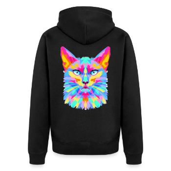 Geometrischer Katzenburst - Unisex Premium Bio Zip Hoodie - Schwarz - Hinten - Nico (187cm)