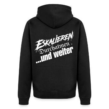 Einfach Weitermachen - Unisex Premium Bio Zip Hoodie - Schwarz - Hinten - Nico (187cm)