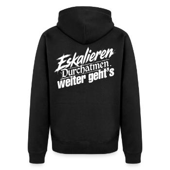Ruhe Bewahren - Unisex Premium Bio Zip Hoodie - Schwarz - Hinten - Nico (187cm)