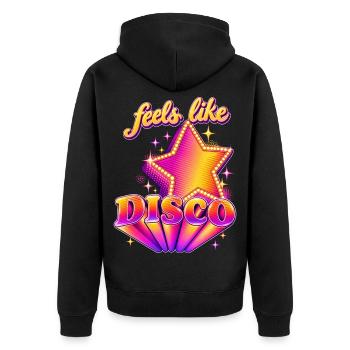 Fühlt sich wie Disko an - Unisex Premium Bio Zip Hoodie - Schwarz - Hinten - Nico (187cm)